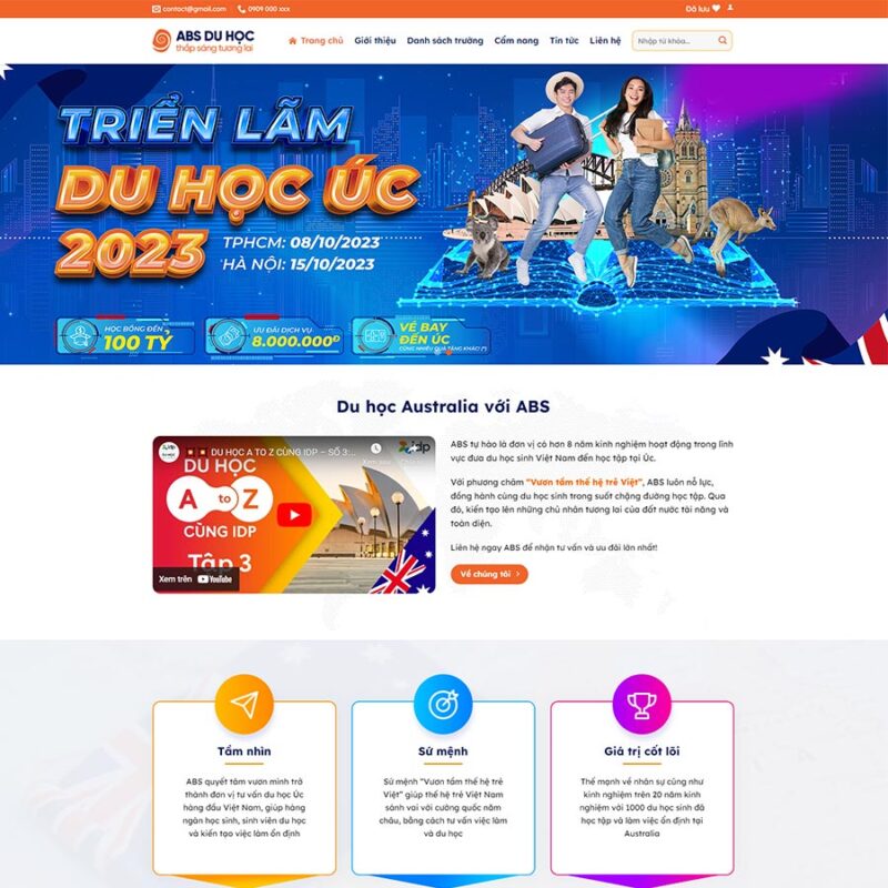 Theme WordPress tư vấn du học Úc, Công ty, Giáo dục, Australia, Du học, Tư vấn, Xklđ