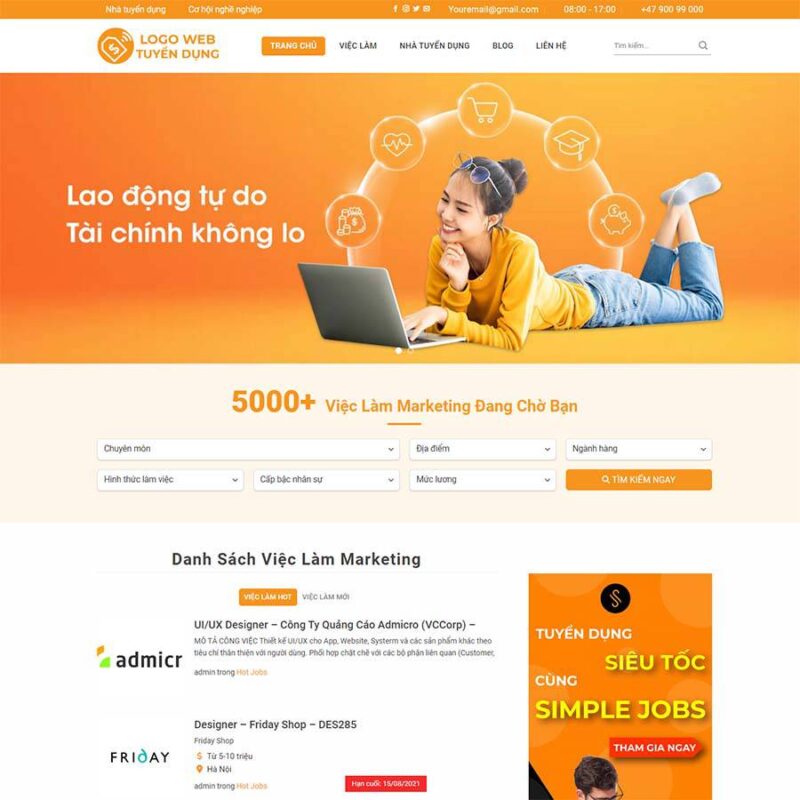 Theme WordPress tuyển dụng, việc làm 02, Công ty, nhân sự, Tuyển dụng, việc làm